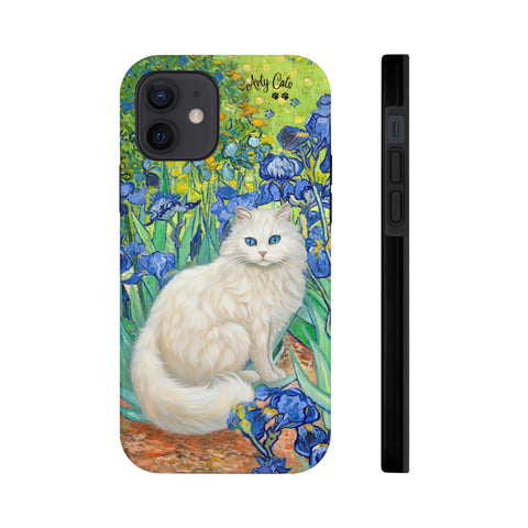 White Cat With Van Gogh Irises, Cat iPhone case, Tough Phone Cases