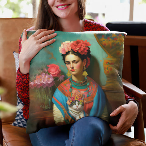 Tale of the Two Fridas, Art Print Spun Polyester Square Pillow