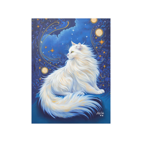 Celestial Cat at Midnight with a Starry Sky, Unframed Printed Satin Poster