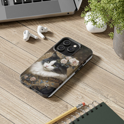 Victorian Cat with Roses, Cat iPhone case, Tough Phone Cases