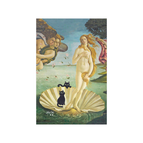 The Birth of Venus with two Black Cats, Botticelli Unframed Satin Art Poster