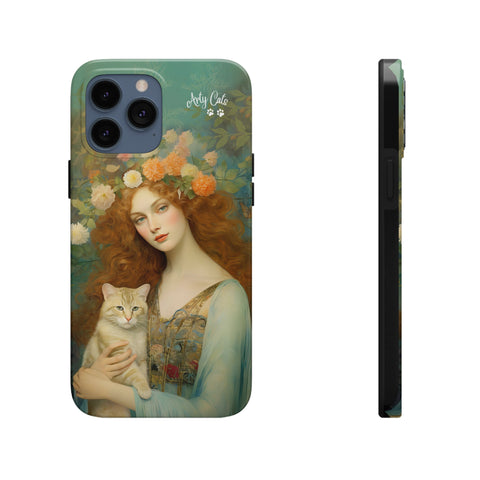 Blooming Serenity, Woman and The Cat, Cat iPhone case, Tough Phone Cases