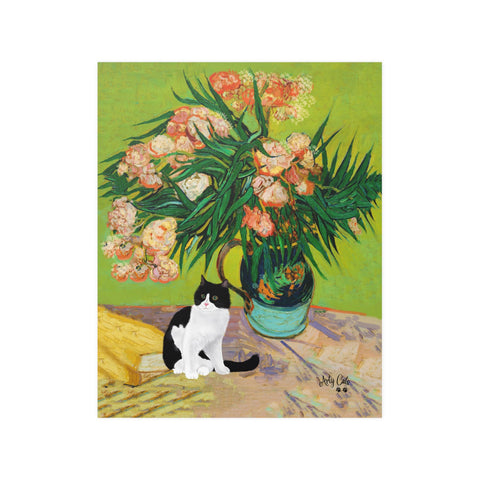 Van Gogh Oleanders Cat Print, Black & White Cat Print, Unframed Satin Poster