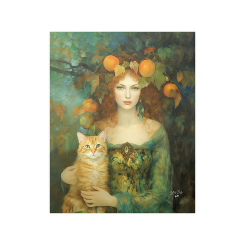 Autumn's Splendor, Lady With Her Cat, Unframed Art Poster