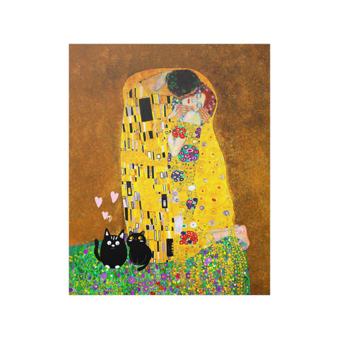 Gustav Klimt The Kiss, Love Cats Print, Unframed Printed Satin Poster