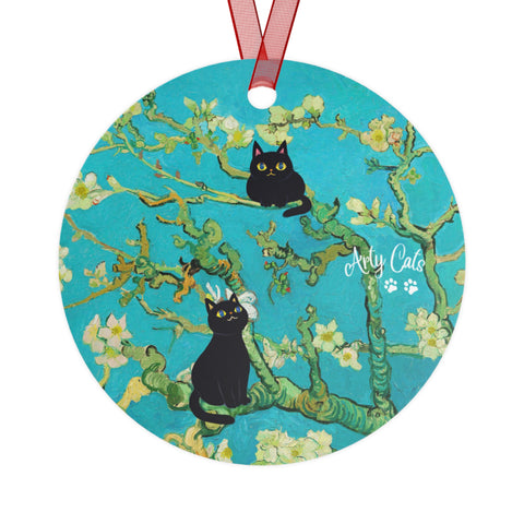 Van Gogh Almond Blossoms with Cats, Christmas Metal Ornaments