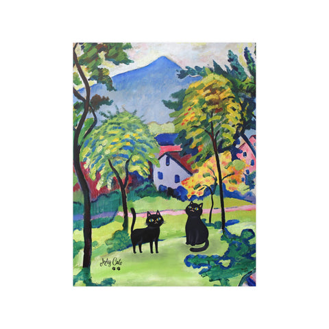 Two Adorable Black Cats in August Macke Landscape, Unframed Satin Poster