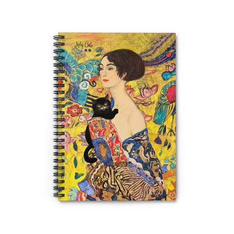 Lady With Fan and Cat, Vintage Gustav Klimt  - Spiral Notebook - Ruled Line