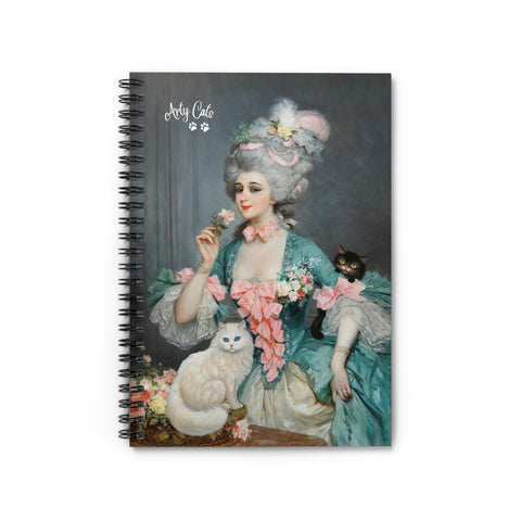 An Elegant Lady with Roses and her Cats - Spiral Notebook - Ruled Line