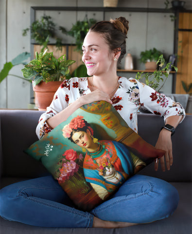 Tale of the Two Fridas, Art Print Spun Polyester Square Pillow