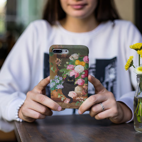 Cat Loves Roses, iPhone Case, Cat iPhone case, Tough Phone Cases