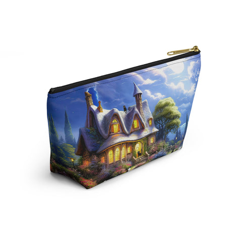 Moonlit Serenade at the Riverside Cottage, Cat Art , All purpose Accessory Pouch