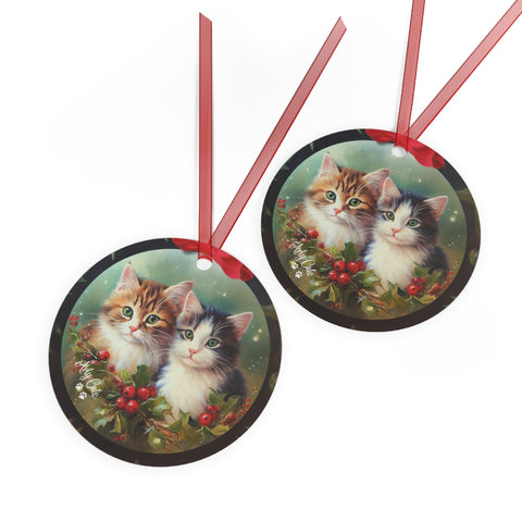 Kitten Friends in Whisker Wonderland, Christmas Metal Ornaments