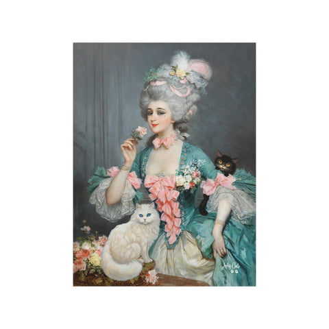 An Elegant Lady with Roses and her Cats, Unframed Satin Poster