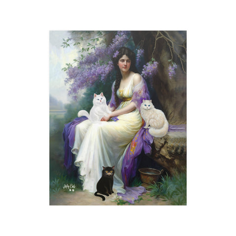 Lady of the Forest with her Cats, Unframed Printed Satin Poster