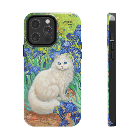 White Cat With Van Gogh Irises, Cat iPhone case, Tough Phone Cases