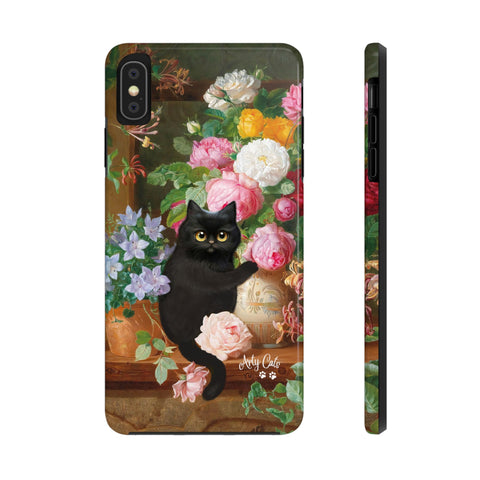 Cat Loves Roses, iPhone Case, Cat iPhone case, Tough Phone Cases