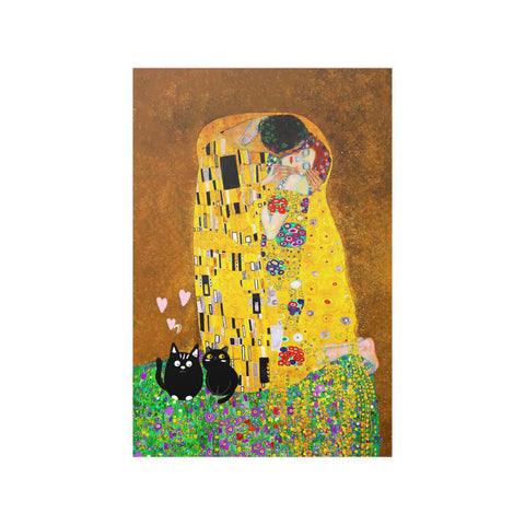 Gustav Klimt The Kiss, Love Cats Print, Unframed Printed Satin Poster