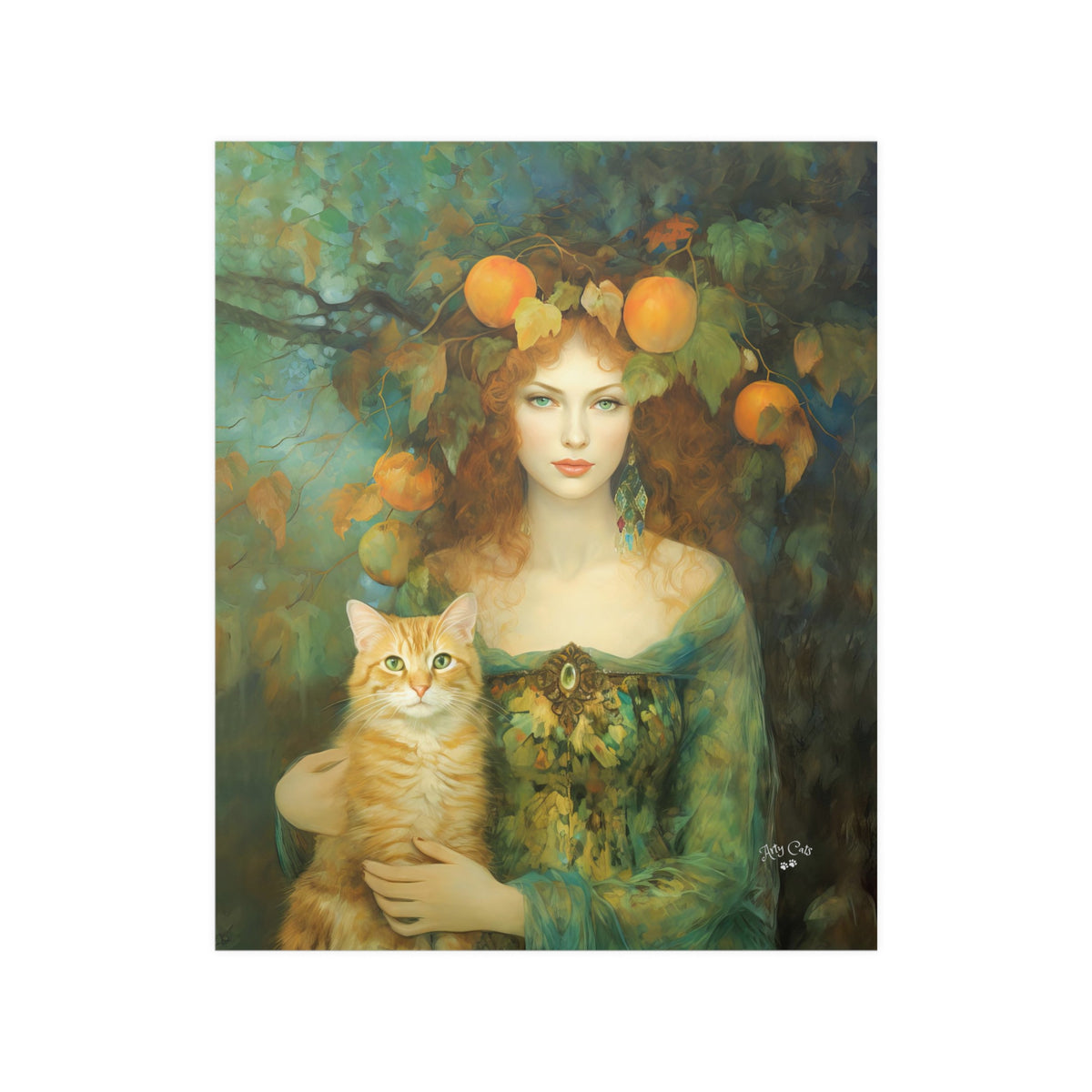 Autumn's Splendor, Lady With Her Cat, Unframed Art Poster