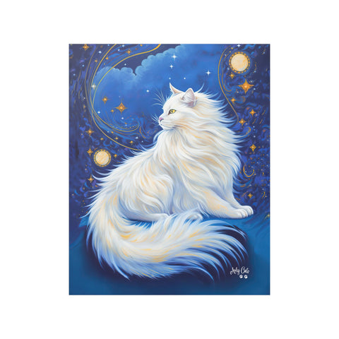 Celestial Cat at Midnight with a Starry Sky, Unframed Printed Satin Poster