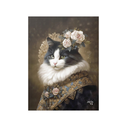 Victorian Cat with Roses, Unframed Satin Poster