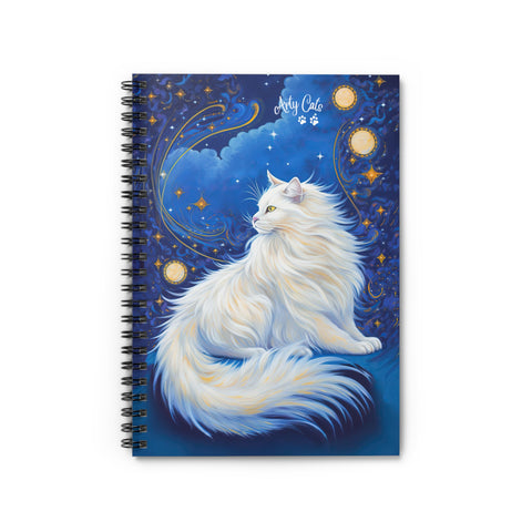 Celestial Cat at Midnight with a Starry Sky - Spiral Notebook - Ruled Line