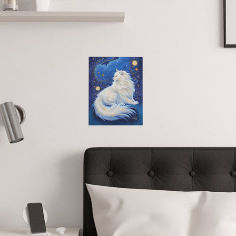 Celestial Cat at Midnight with a Starry Sky, Unframed Printed Satin Poster