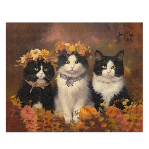 Autumn Kittens in the Blooming Meadow, Cat Art Puzzle 500-Piece