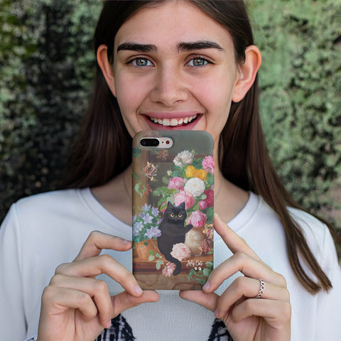 Cat Loves Roses, iPhone Case, Cat iPhone case, Tough Phone Cases