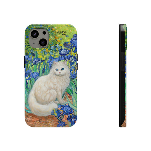 White Cat With Van Gogh Irises, Cat iPhone case, Tough Phone Cases