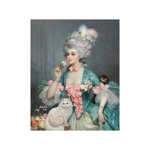 An Elegant Lady with Roses and her Cats, Unframed Satin Poster