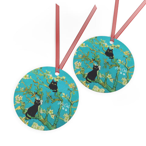 Van Gogh Almond Blossoms with Cats, Christmas Metal Ornaments