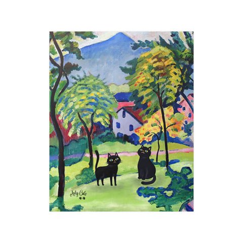 Two Adorable Black Cats in August Macke Landscape, Unframed Satin Poster