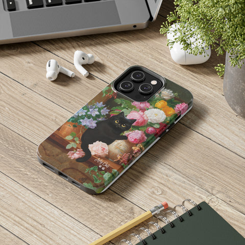 Cat Loves Roses, iPhone Case, Cat iPhone case, Tough Phone Cases