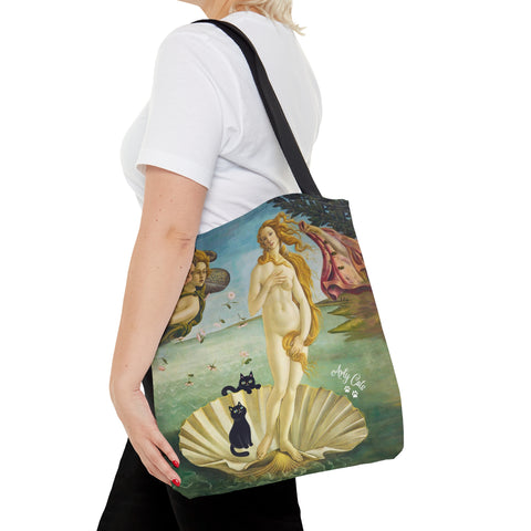 The Birth of Venus with two Black Cats, Botticelli Art Print, All Purpose Designer Tote Bag