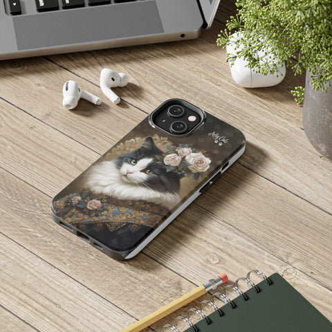 Victorian Cat with Roses, Cat iPhone case, Tough Phone Cases