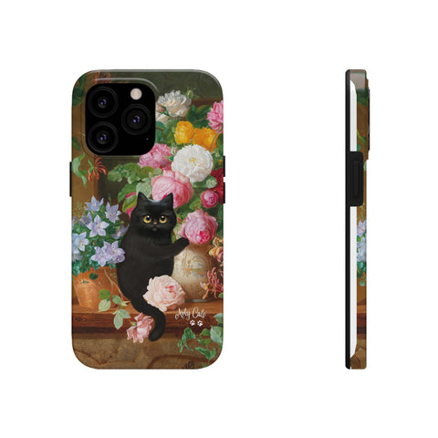 Cat Loves Roses, iPhone Case, Cat iPhone case, Tough Phone Cases