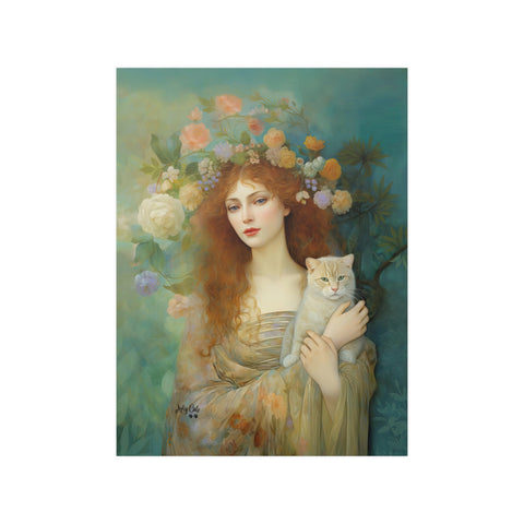 Spring's Fairy Tale, Enchanting Fairy with Her Cat, Unframed Printed Satin Poster