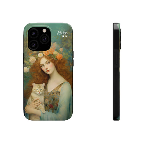 Blooming Serenity, Woman and The Cat, Cat iPhone case, Tough Phone Cases