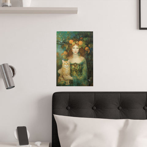 Autumn's Splendor, Lady With Her Cat, Unframed Art Poster