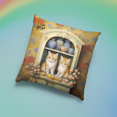 Cozy Kitchen Kittens, A Hutch Cabinet Tale, Spun Polyester Square Pillow