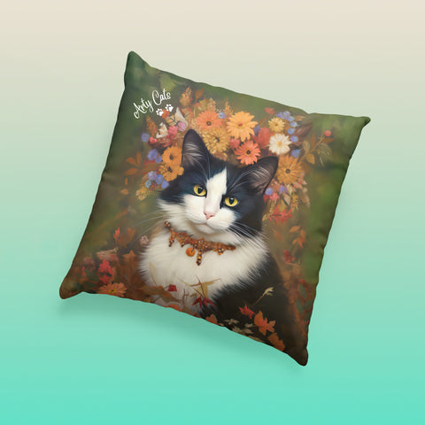 The Woodland Cat, Art Print Spun Polyester Square Pillow