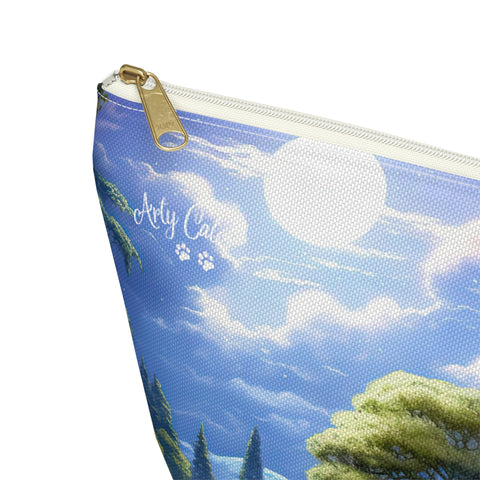 Moonlit Serenade at the Riverside Cottage, Cat Art , All purpose Accessory Pouch