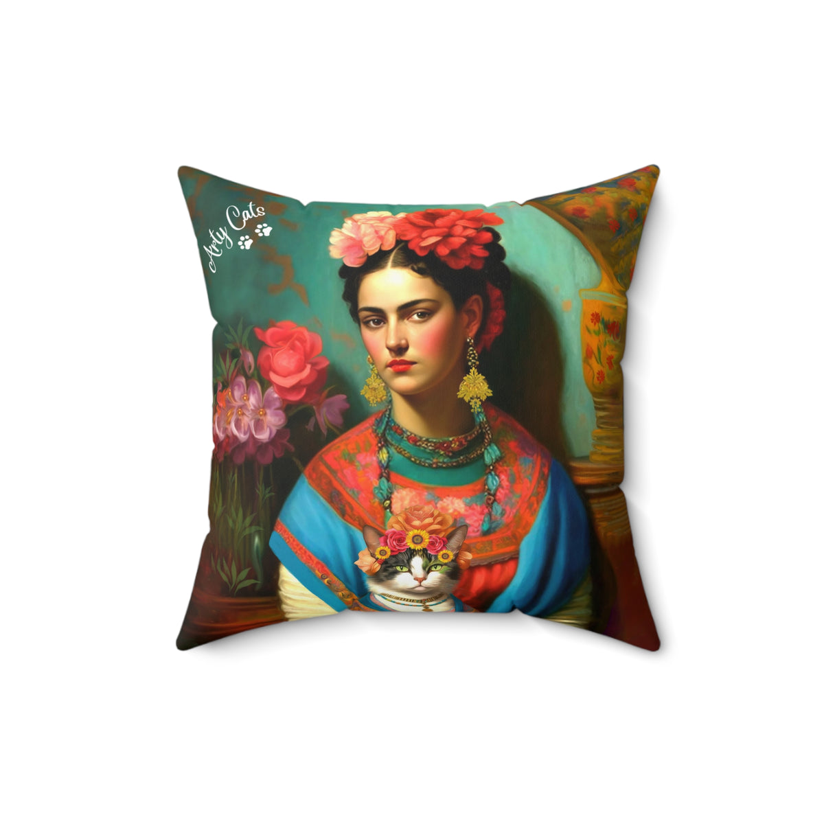 Tale of the Two Fridas, Art Print Spun Polyester Square Pillow