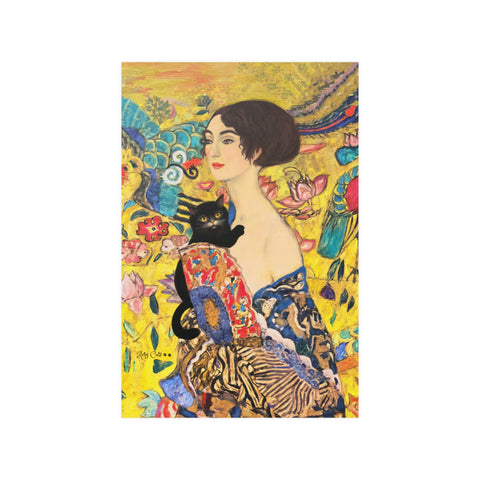 Lady With Fan and Cat, Vintage Gustav Klimt Art, Unframed Poster