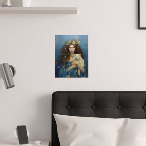 Serenity of the Sea, Sea Goddess and her Cat, Unframed Printed Satin Poster