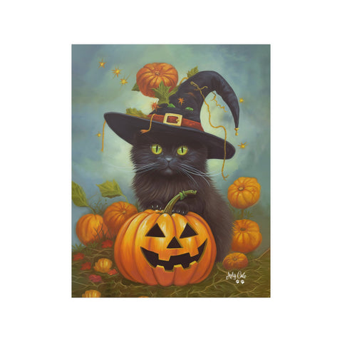 Halloween Kitten with Pumpkin, Unframed Satin Poster