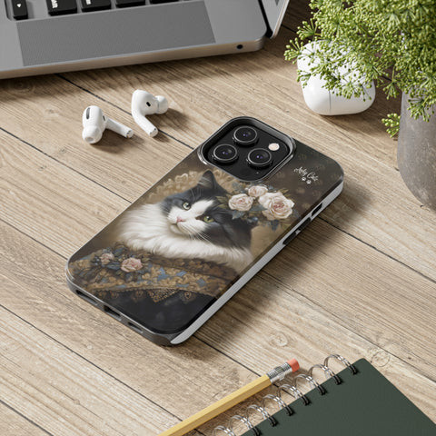 Victorian Cat with Roses, Cat iPhone case, Tough Phone Cases