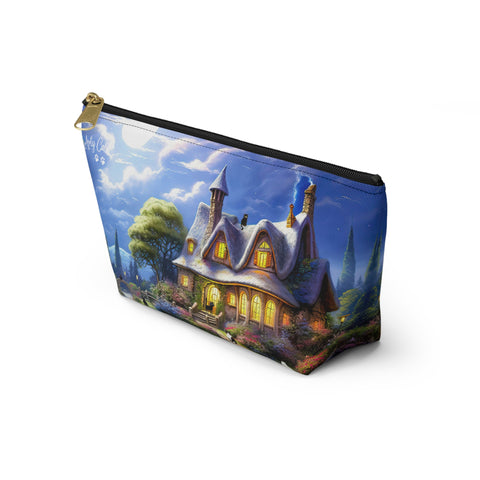 Moonlit Serenade at the Riverside Cottage, Cat Art , All purpose Accessory Pouch