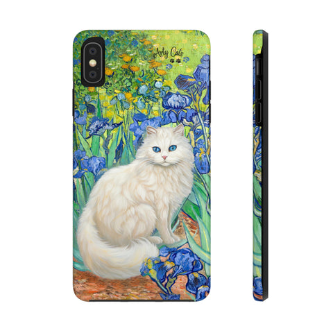 White Cat With Van Gogh Irises, Cat iPhone case, Tough Phone Cases